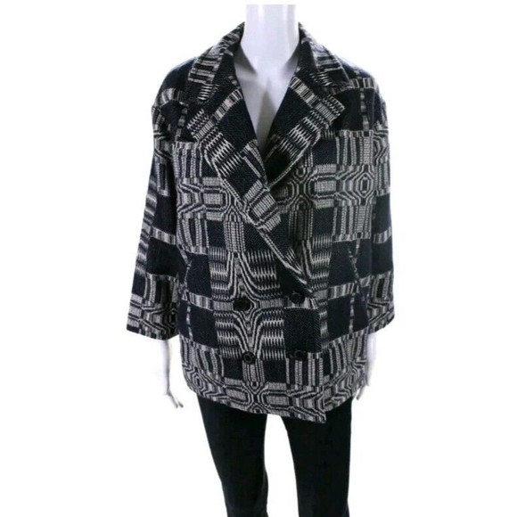 Isabel Marant Etoile Women's Abstract Print Double Breasted Jacket Blue Size 40